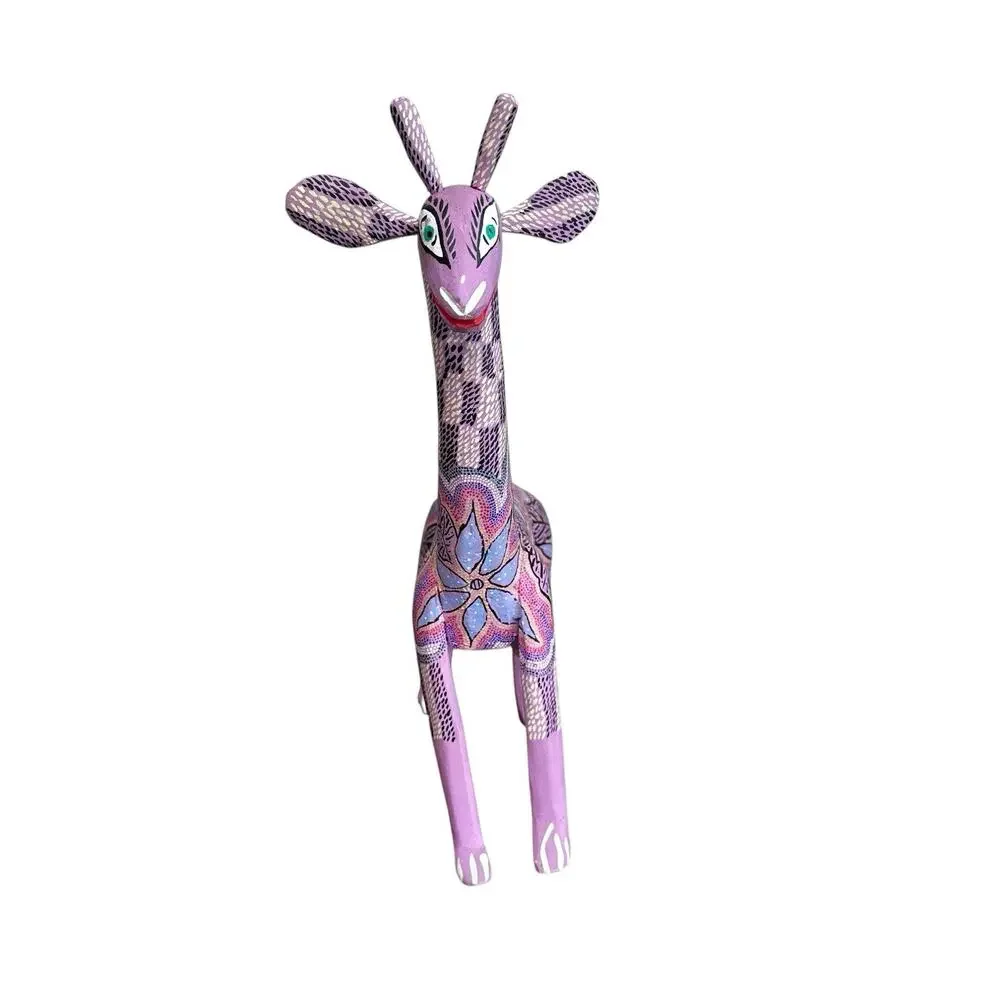 Oaxacan Wood Carved Giraffe Alebrije Mexican Folk Art Signed Mireya Sosa Purple